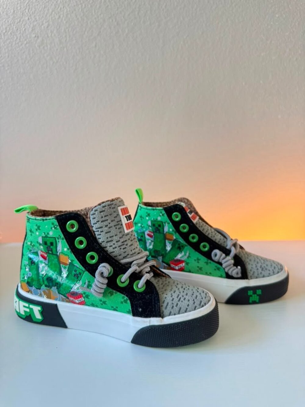 Ground Up Minecraft Creeper Hi Sneaker Shoes Little Big Kid Green Size 11